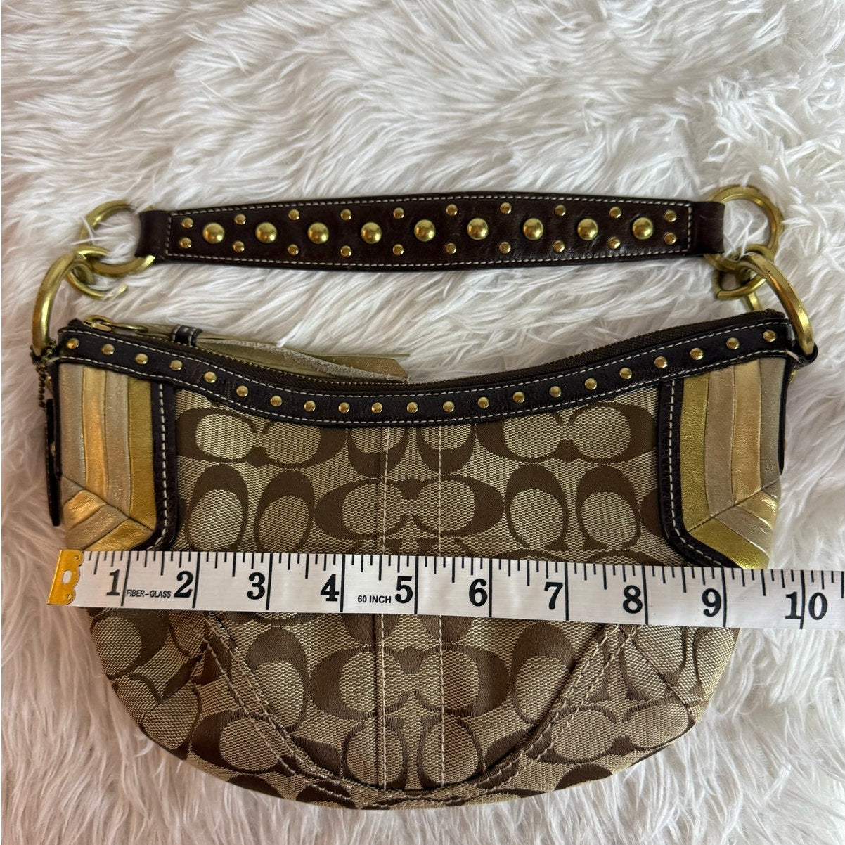 y2k Coach Vintage Brown Stud Gold Hobo Mini Purse Shoulder Bag