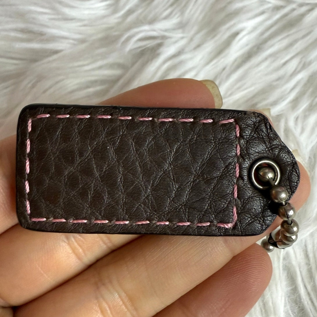 2" y2k COACH Vintage Brown Pink Fob Bag Charm Hang tag Hangtag