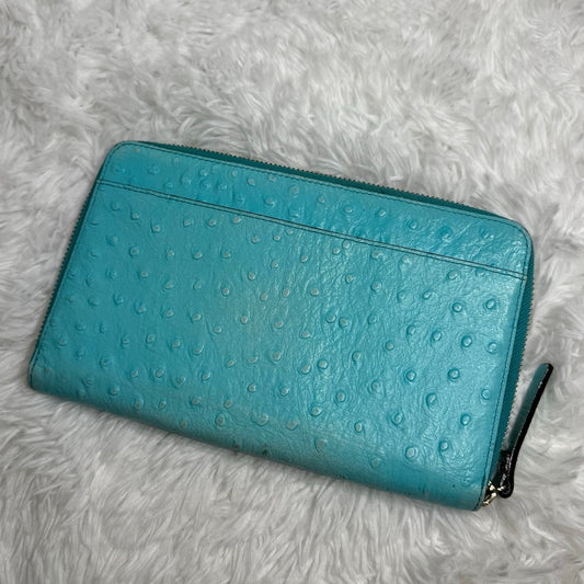Kate Spade Turquoise Ostrich Embossed Zip-around Large Wallet