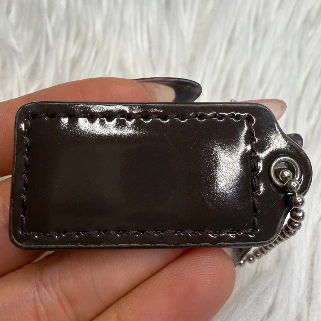 1.5" COACH Patent Leather Brown Fob Bag Charm Hang tag Hangtag