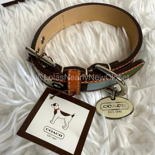 NWB y2k COACH Legacy Stripe Leather Dog Collar XS w COACH Charm Limited Ed Rare