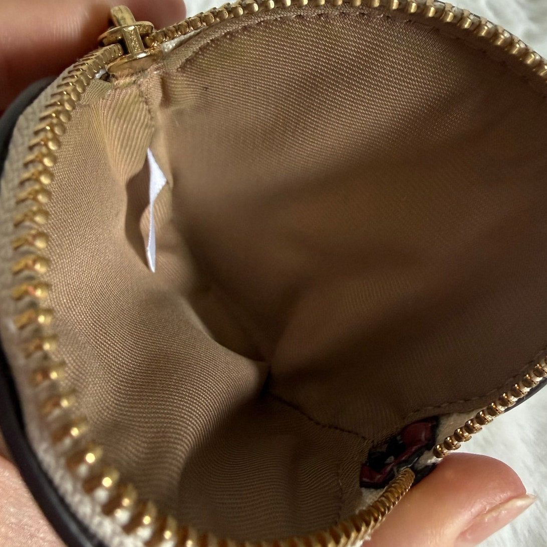 COACH Circular Coin Pouch With Heart Print Bag Charm Key Fob