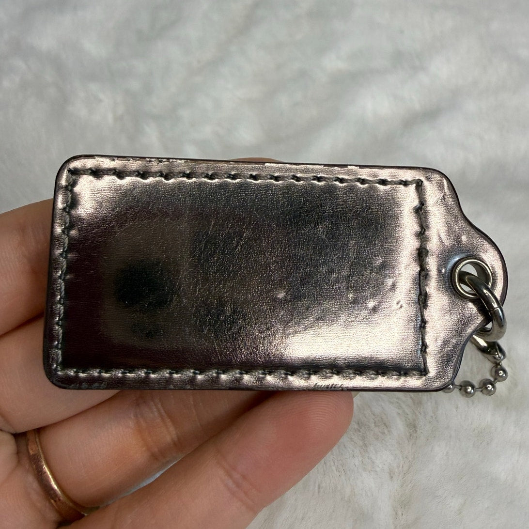 2.5" COACH Silver Metallic Fob Bag Charm Hang tag Hangtag