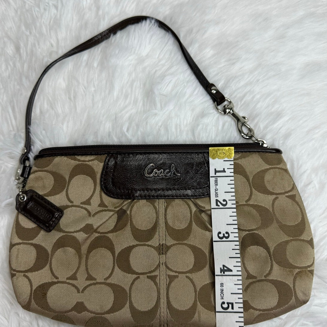 COACH Brown Signature Canvas Mini Purse Wristlet w/ Card Slots