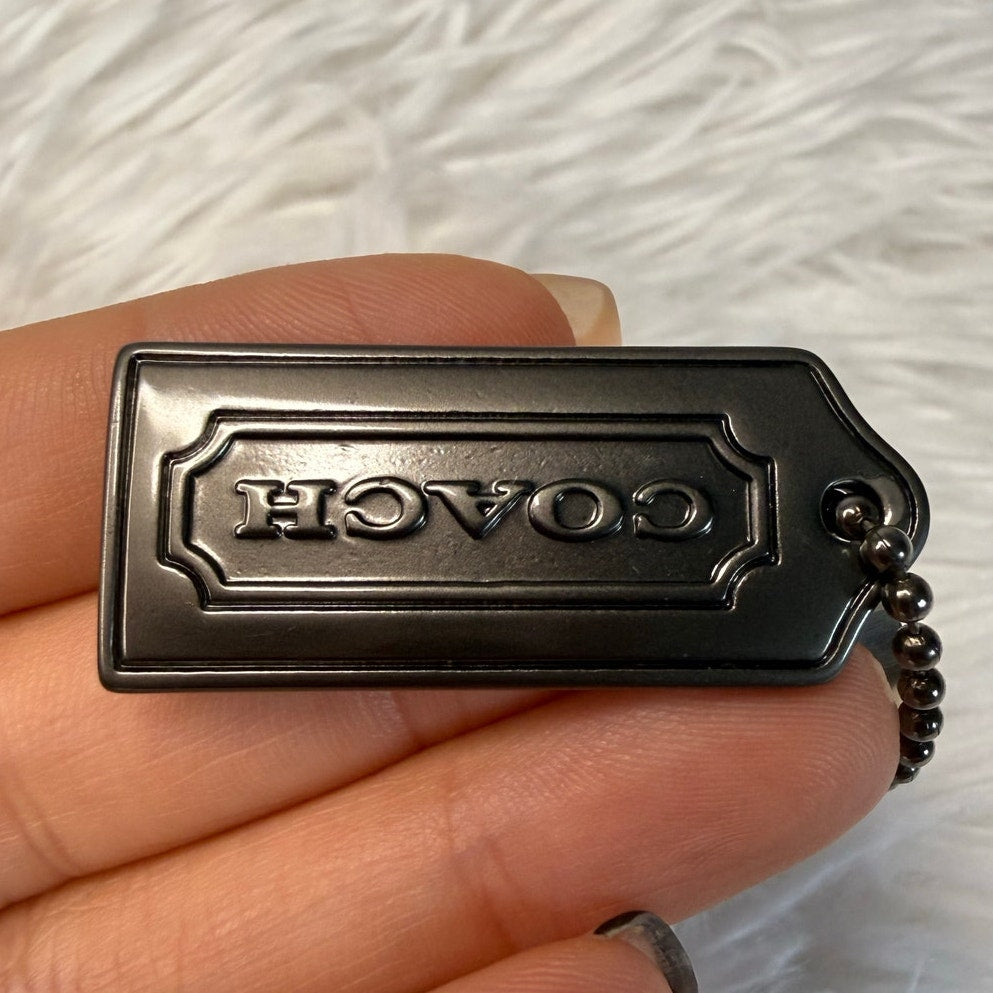 1.5" y2k COACH Vintage Gunmetal Fob Bag Charm Hang tag Hangtag