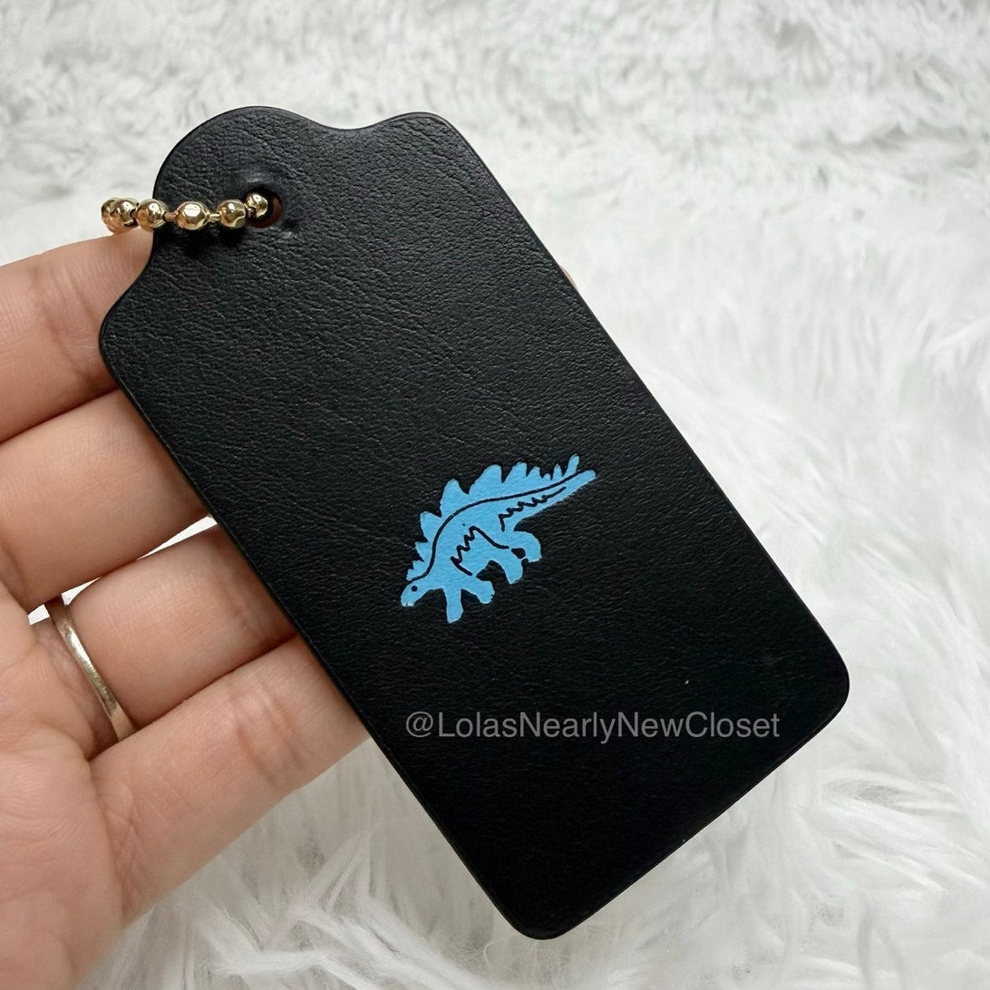 3" COACH Black Stegosaurus Fob Bag Charm Hang tag Hangtag