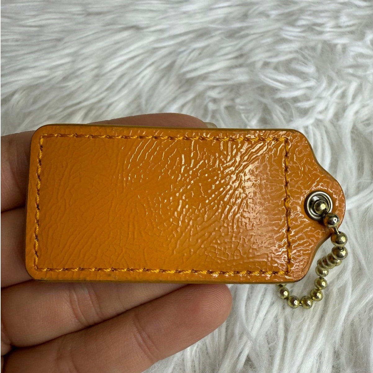 2" COACH Orange Patent Leather Fob Bag Charm Hang tag Hangtag