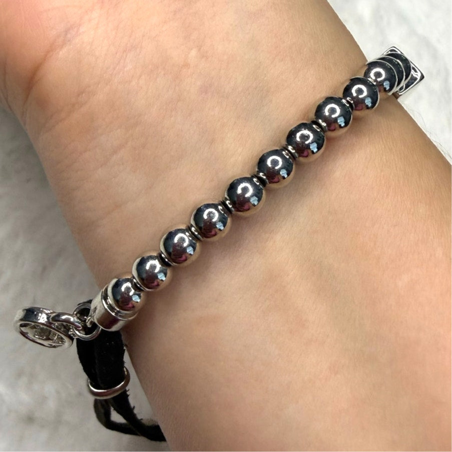 Michael Kors Silver Black Beaded Tag Bracelet