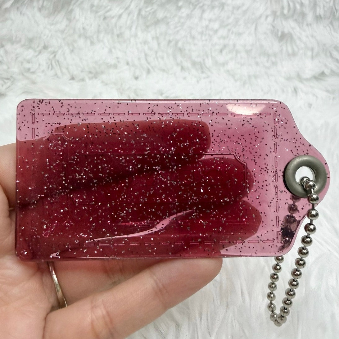 3" COACH Poppy Clear Glitter Pink Fob Bag Charm Hang tag Hangtag