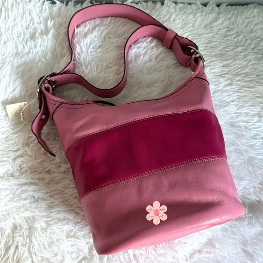NWT COACH Rugby Stripe Pink Leather Duffle Crossbody Shoulder Bag F13357