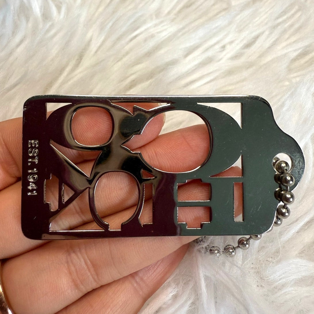 2.5” y2k COACH Vintage Logo Scripted Fob Bag Charm Hang tag Hangtag