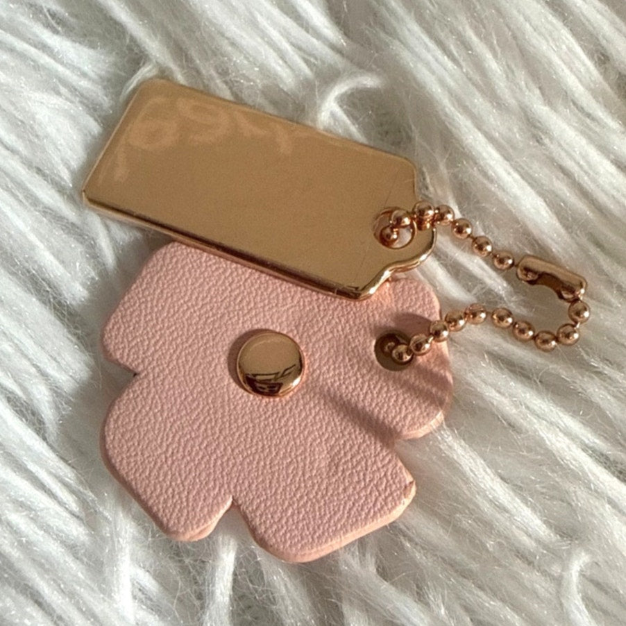 1.5" COACH Rose Gold Tea Rose Flower Floral Bag Charm Hang Tag