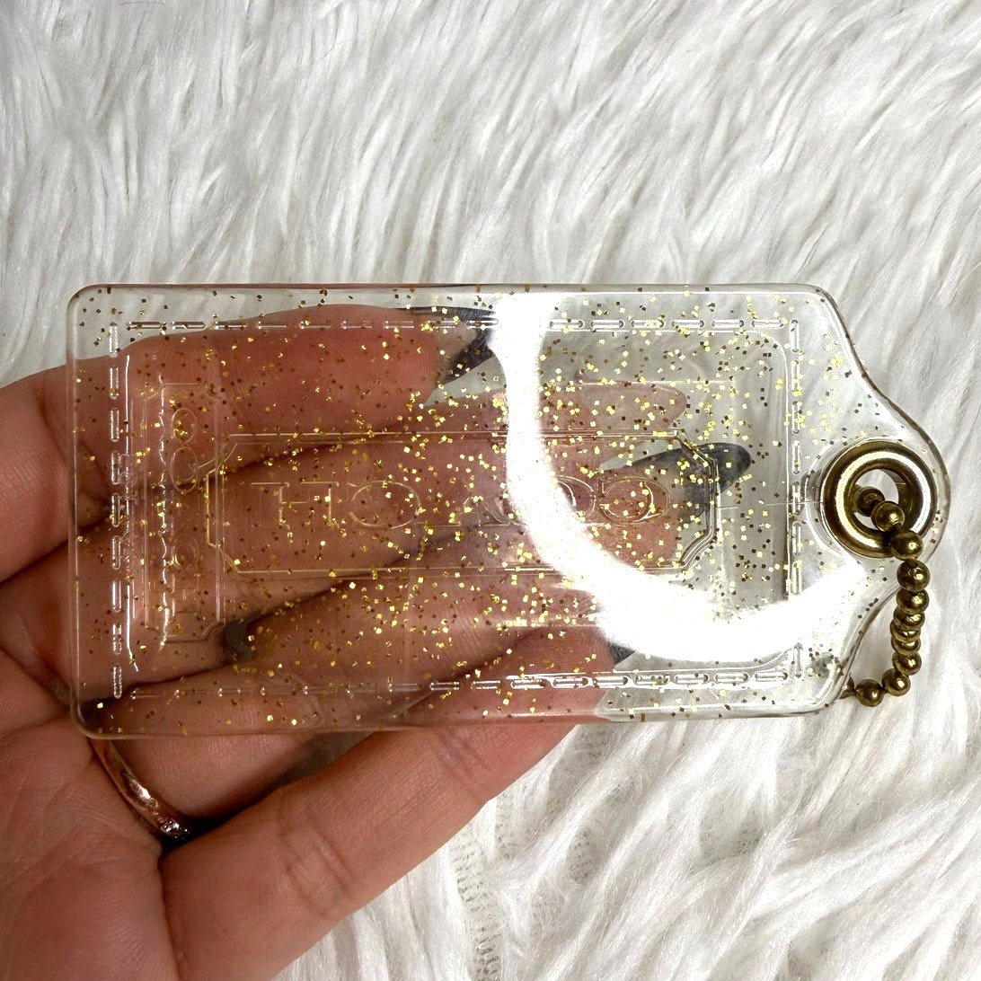 3” COACH Poppy Clear Gold Fob Bag Charm Hang tag Hangtag