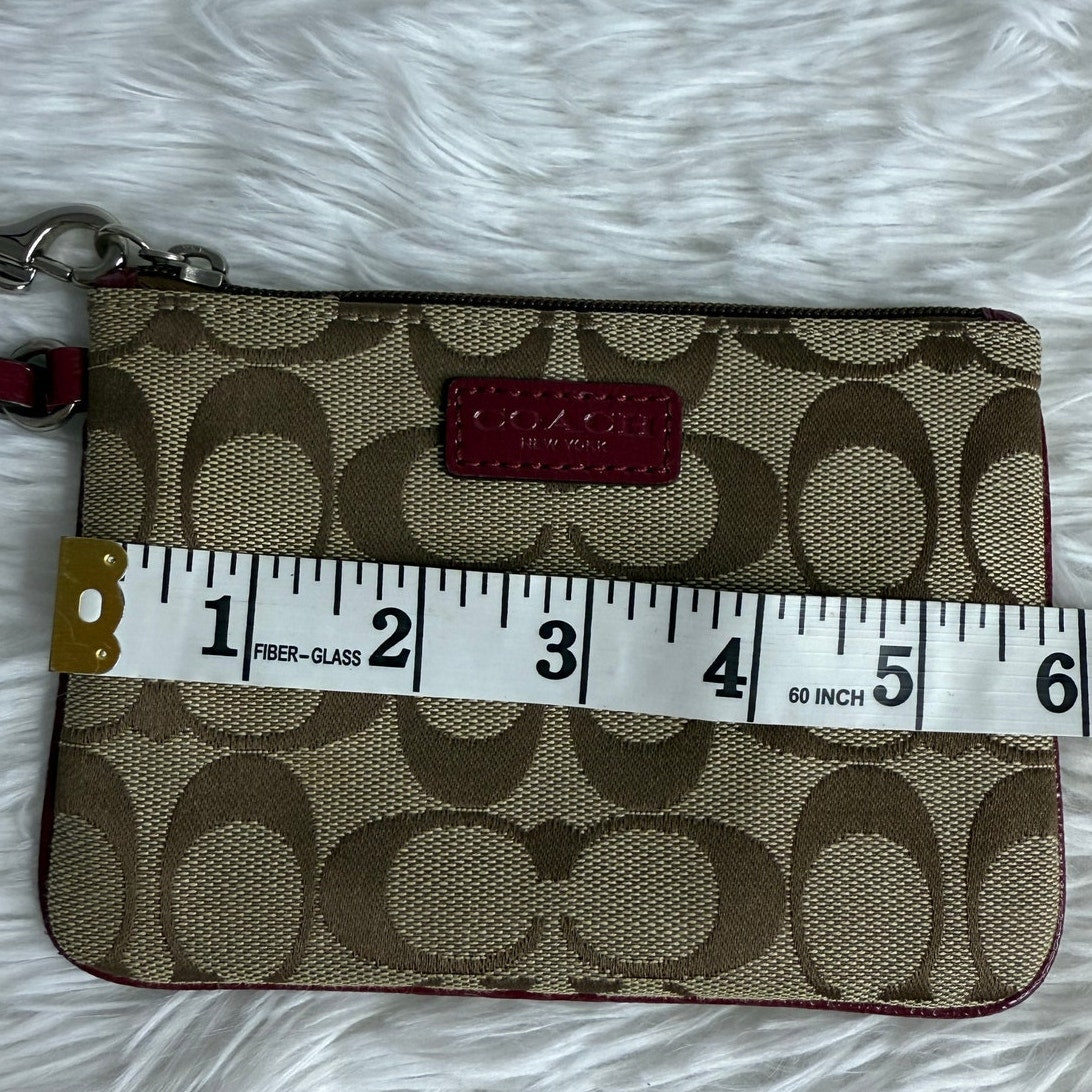 COACH Brown Red Canvas Wristlet