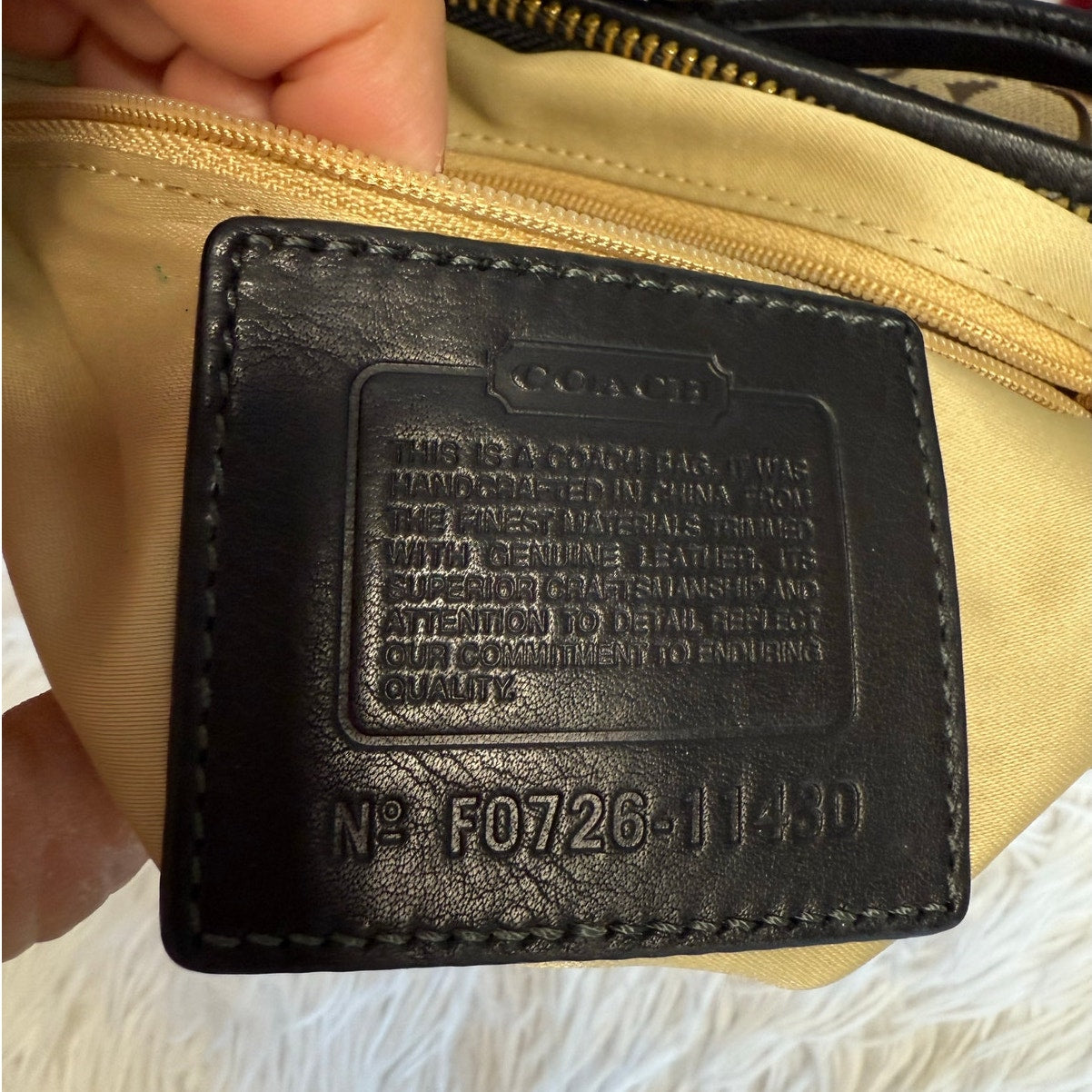 y2k COACH 2007 Black Brown Jacquard Hobo Signature Shoulder Bag