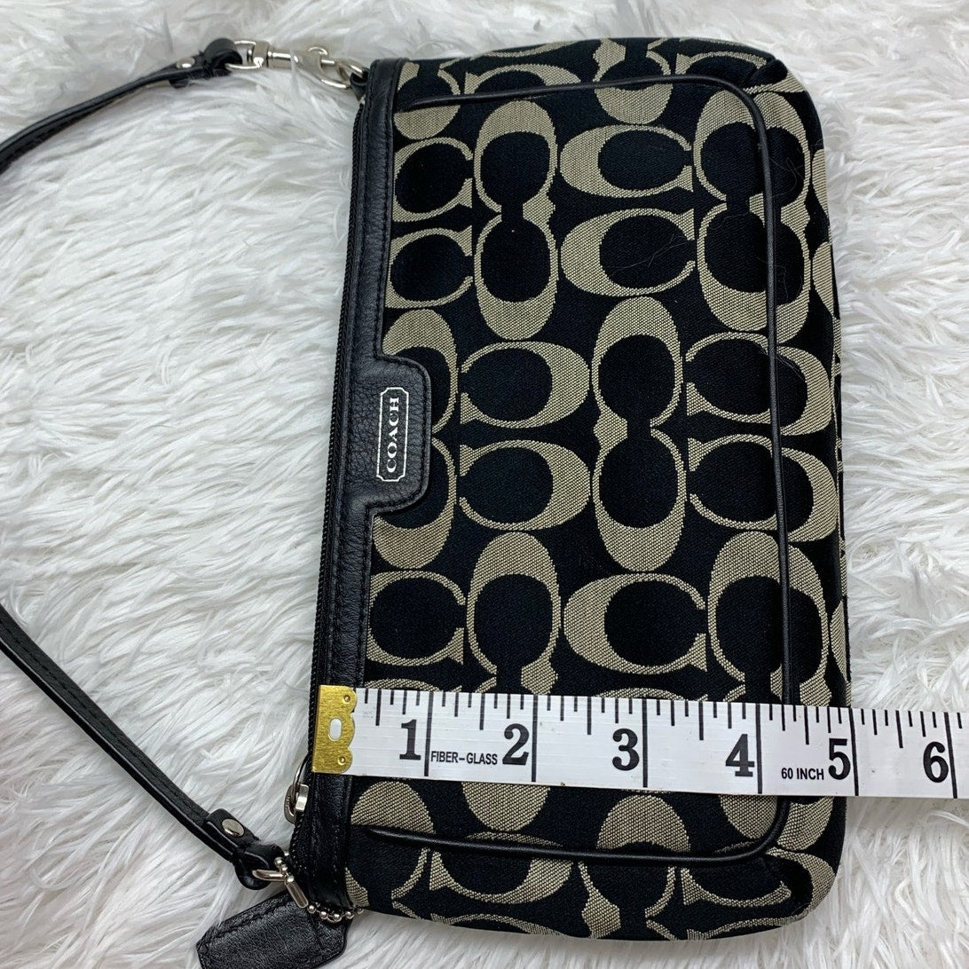 y2k COACH Black Signature Canvas Mini Purse Wristlet with Card Slots