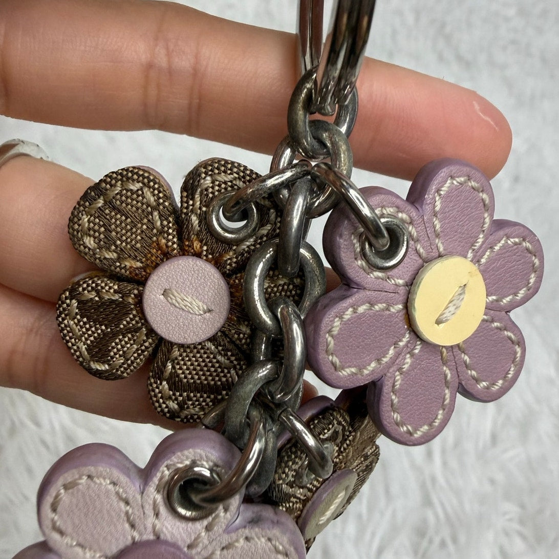 y2k Coach Flowers Patent Leather Canvas Bag Charm Key Fob