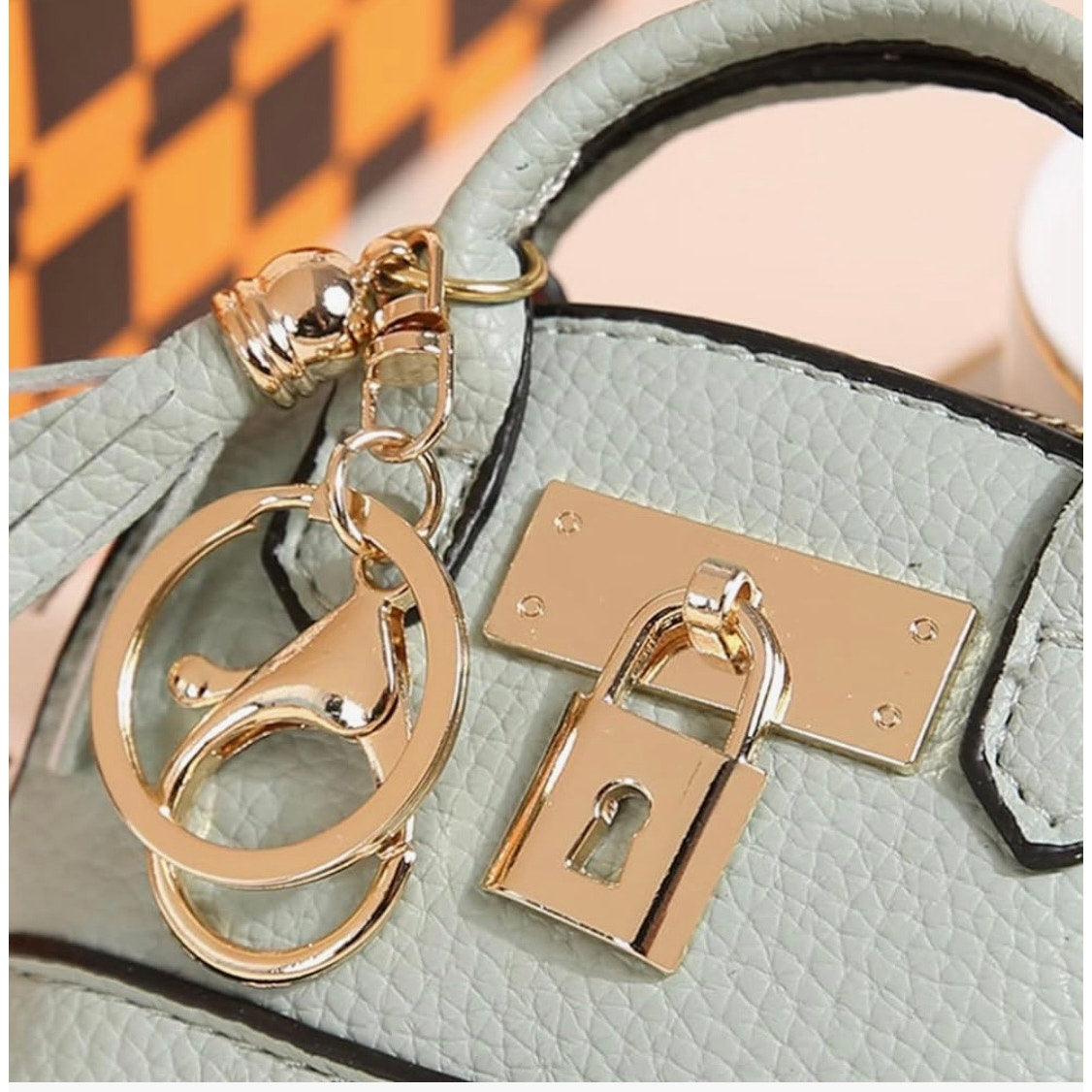 Blue (1) Mini Tote Bag Keychain Coin Purse Pu Leather for Mini Pouch Zipper