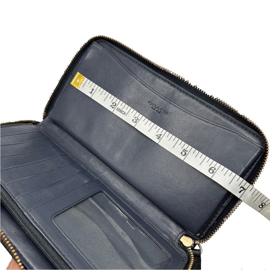 COACH Navy Blue Signature Dotted Zip Around Wallet