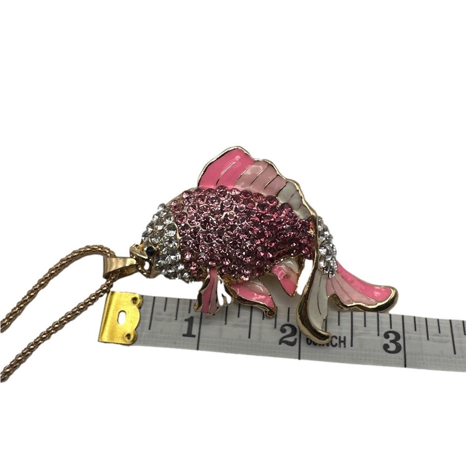 BETSEY JOHNSON Pink Rhinestone Lovely Carp Fish Pendant Chain Necklace