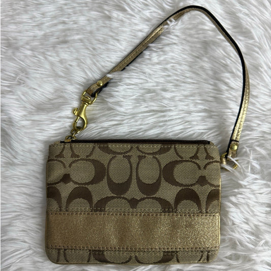 COACH Brown Gold Signature Canvas Wristlet