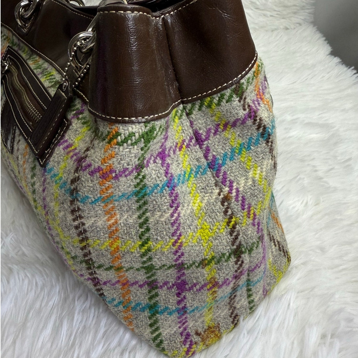 Coach 2010 Penelope Tattersall Plaid Wood Satchel F15456