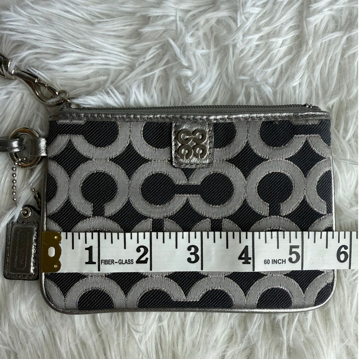 COACH Silver Gray Black Signature Canvas Wristlet