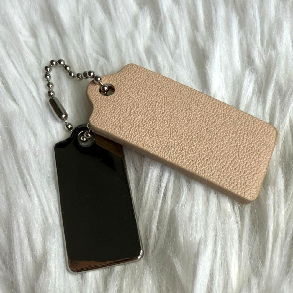 1.5" COACH Cream Silver Hang Tag Key Fob Bag Charm Set