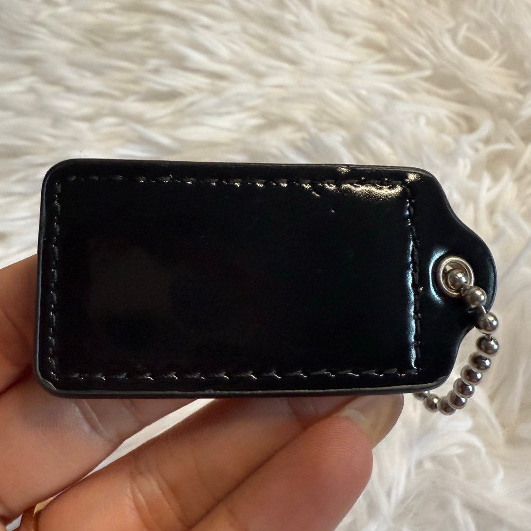 2" COACH Black Patent Leather Fob Bag Charm Hang tag Hangtag