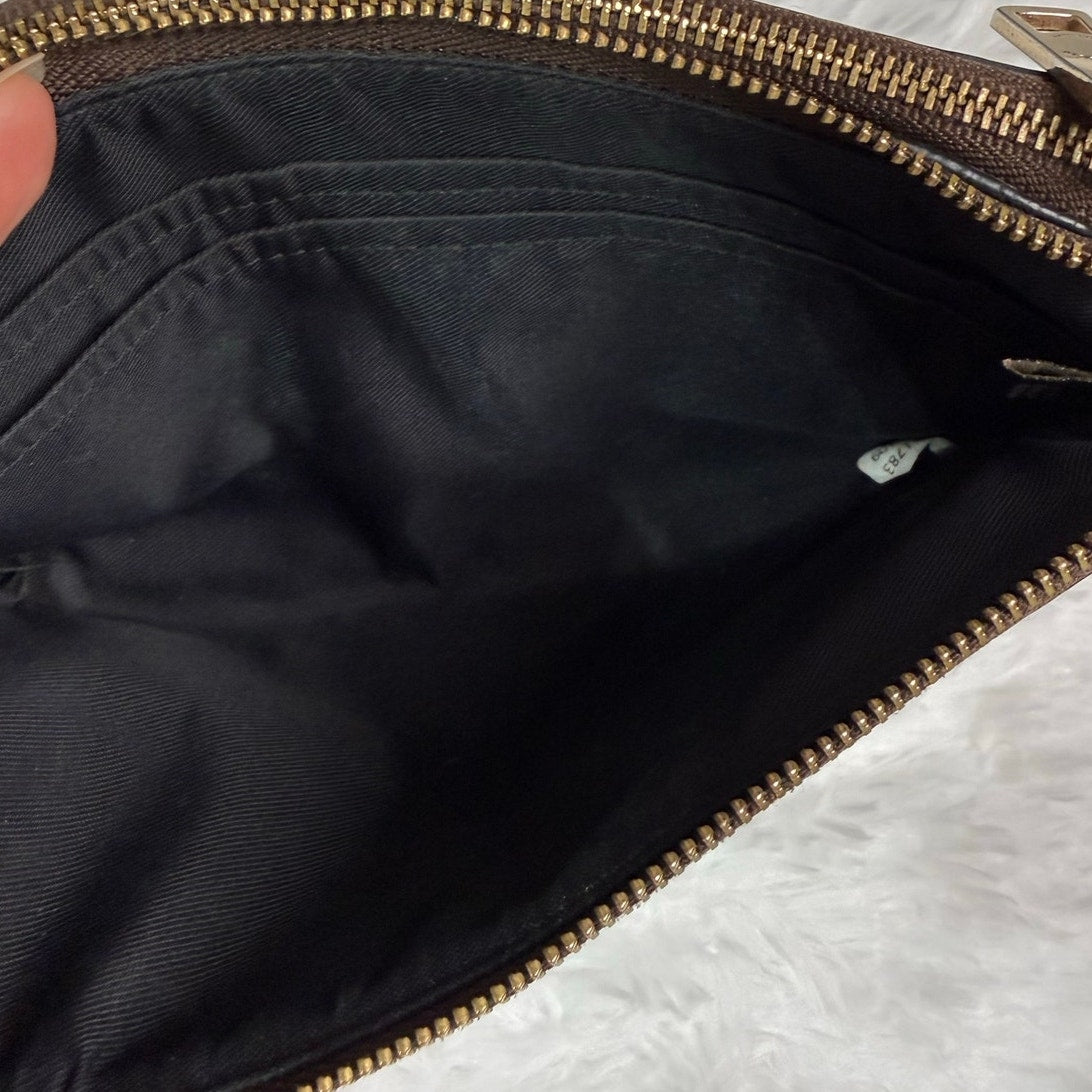 COACH Brown Signature Coated Canvas Double Zipper Wristlet