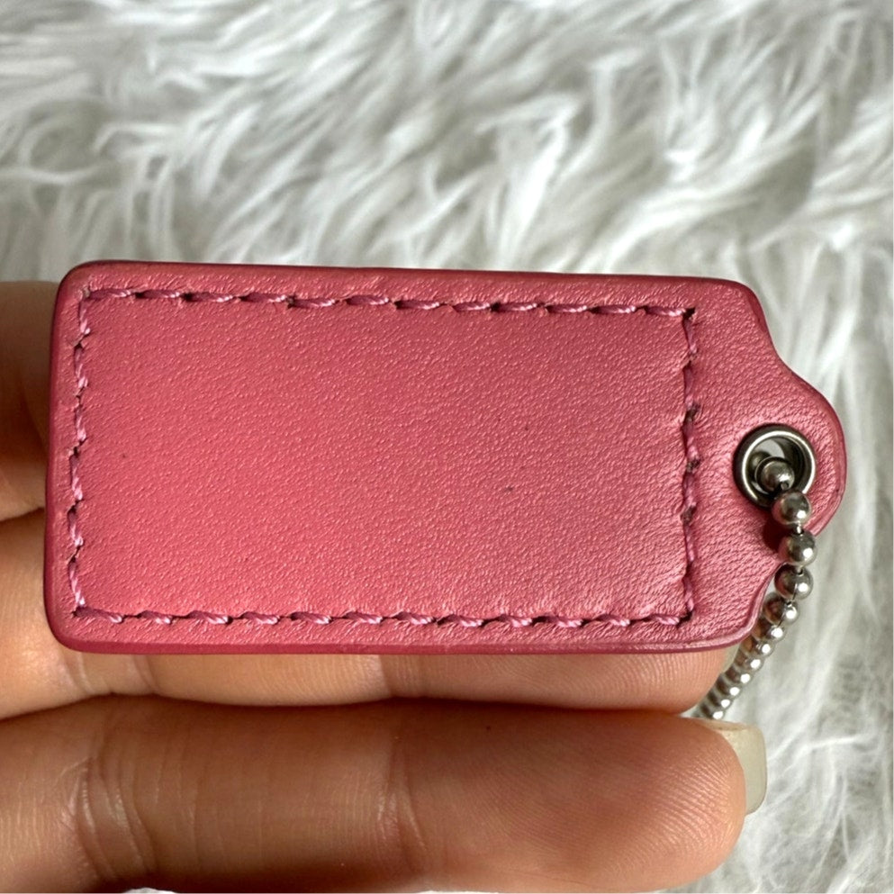 2" COACH Orange Pink Patent Leather Fob Bag Charm Hang tag Hangtag