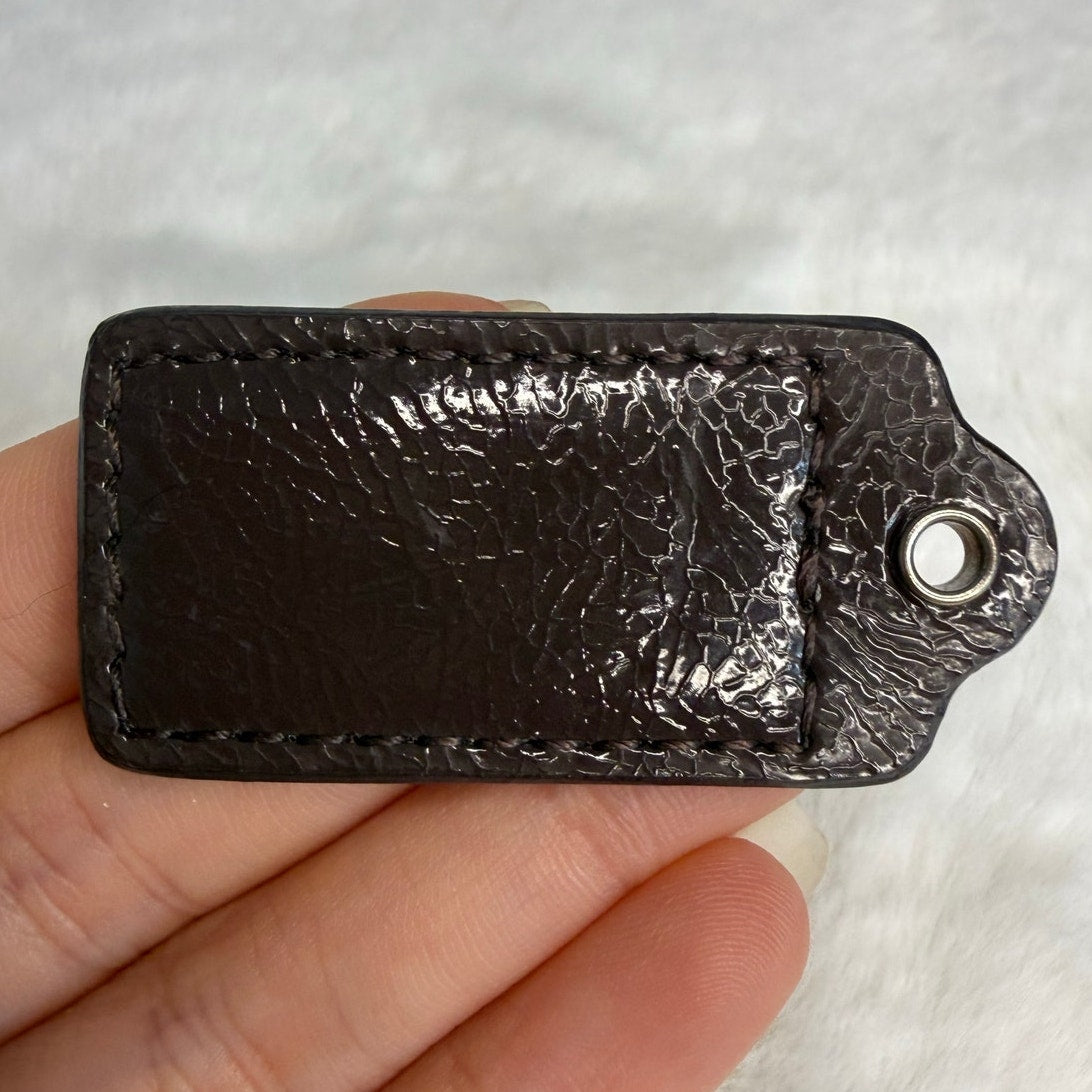 1.5" COACH Brown Patent Leather Fob Bag Charm Hang tag Hangtag