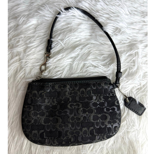 COACH Black Silver Signature Canvas Wristlet