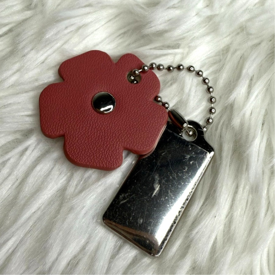 1" COACH Silver Tea Rose Flower Floral Bag Charm Hang Tag