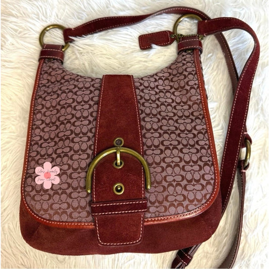 Vintage COACH y2k Red Soho Buckle Signature Suede Crossbody