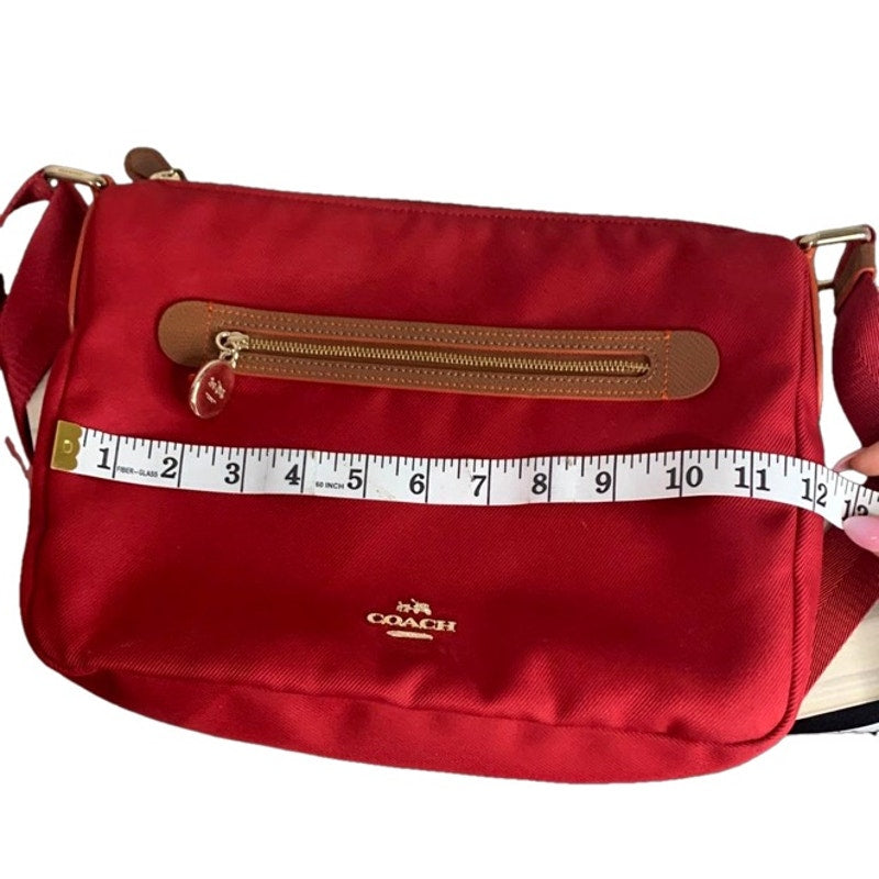 COACH Red Orange Brown Nylon Crossbody