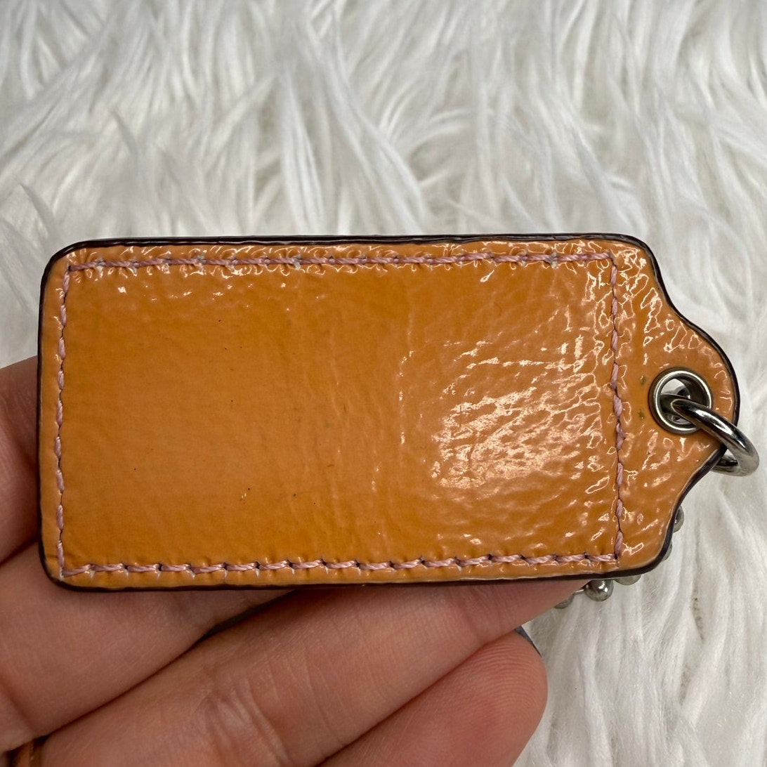 2" COACH Pink Orange Patent Leather Fob Bag Charm Hang tag Hangtag