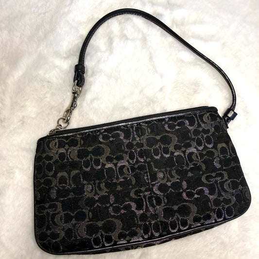 SALE COACH Black Silver Canvas Wristlet