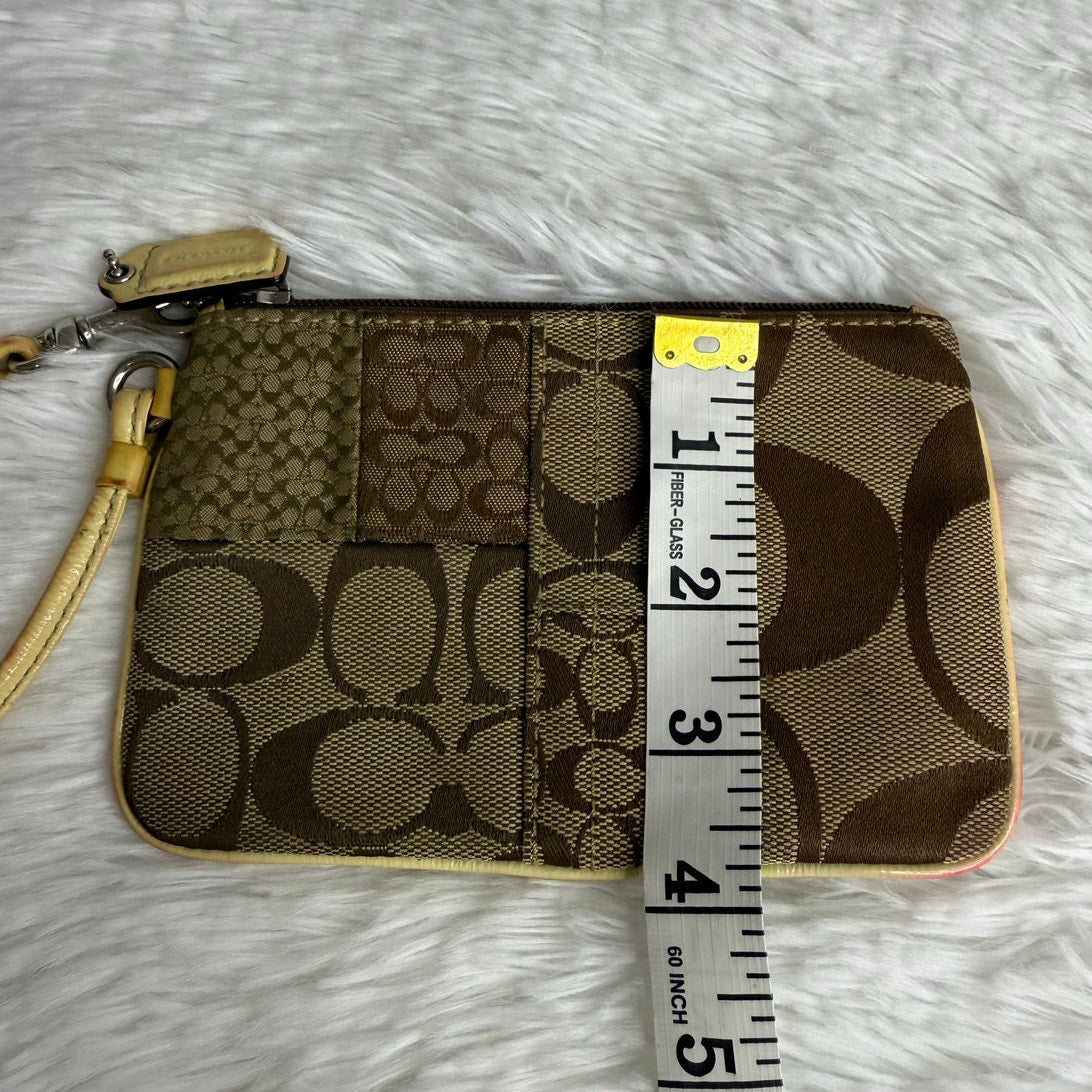 COACH Signature Brown Yellow Wristlet