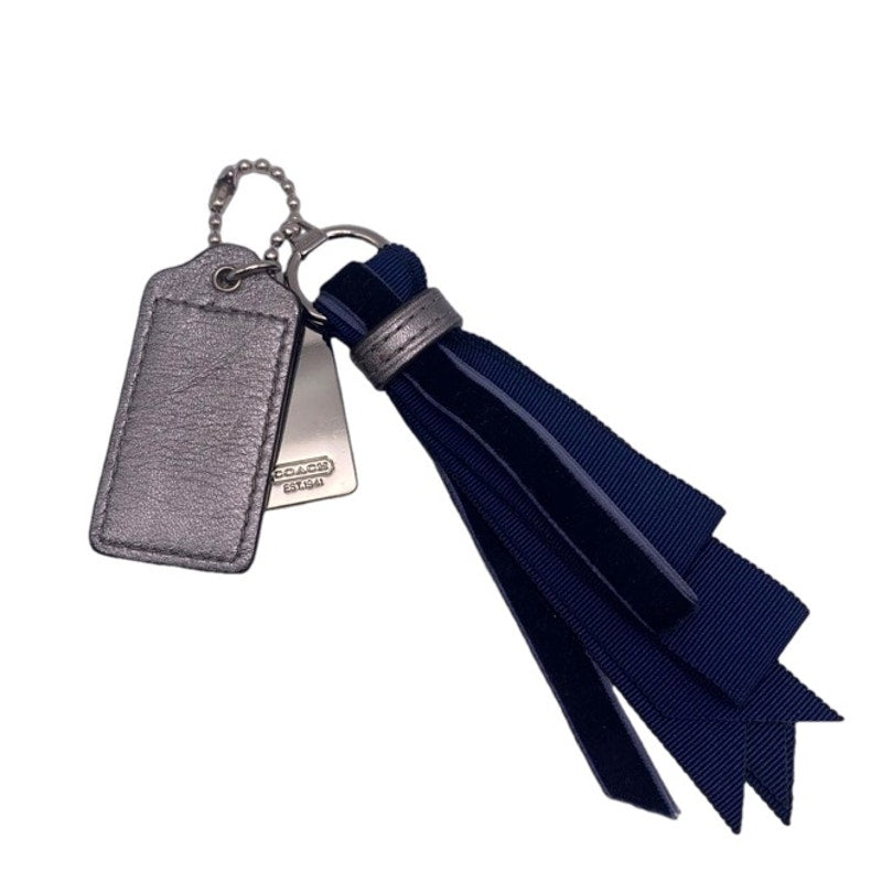2" COACH Blue Silver Metallic Tassel Fob Bag Charm Hang tag Hangtag
