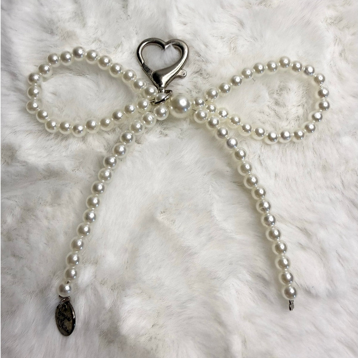 White Bowknot Heart Sweet Charm Pearl Bow Bag Charm Fashion Charm