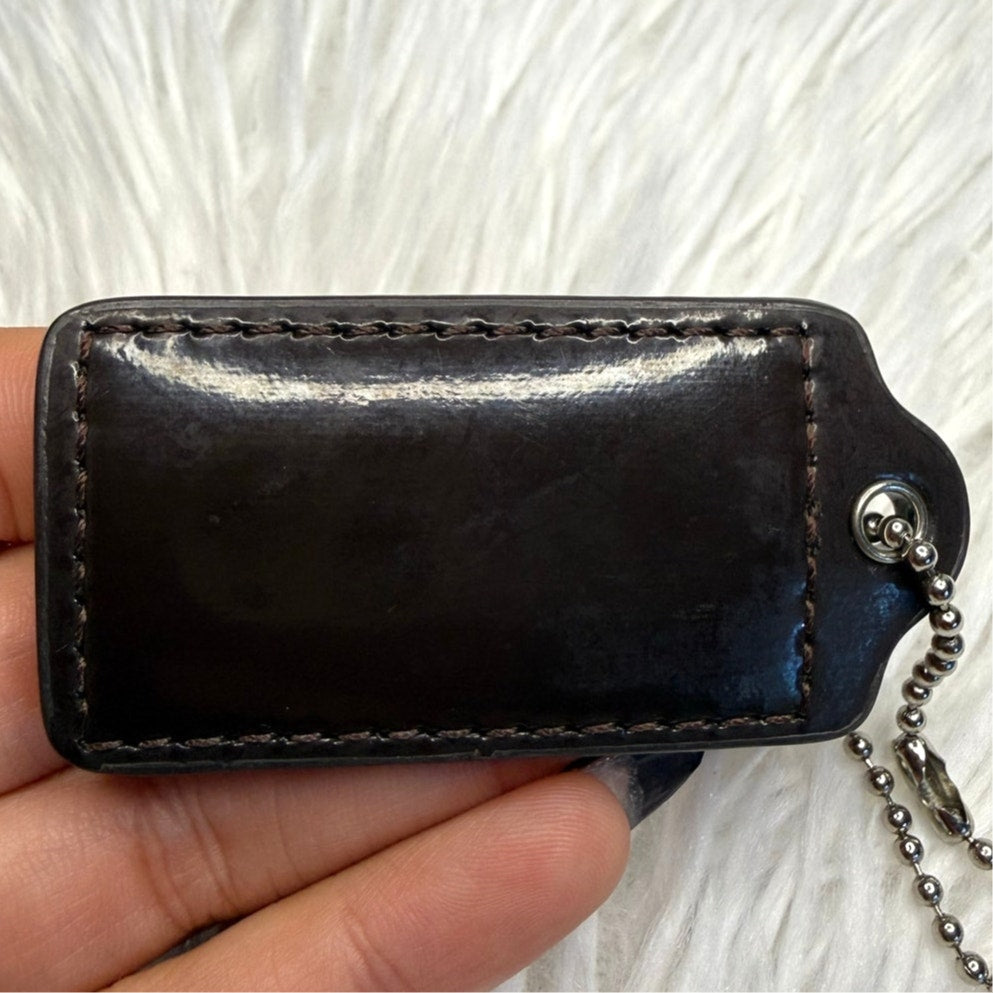 2" COACH Patent Leather Brown Fob Bag Charm Hang tag Hangtag