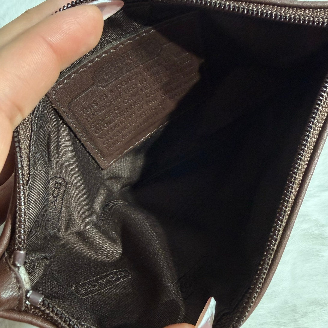 VINTAGE COACH MAHOGANY BROWN LEATHER FLAT SMALL COSMETIC BAG CASE POUCH 6990