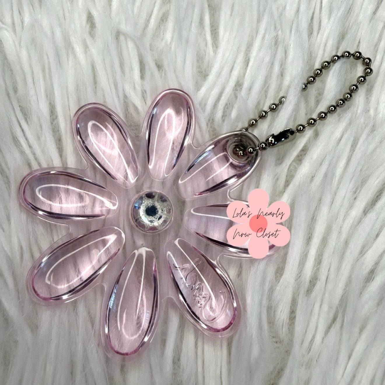2" COACH Pink Poppy Flower HangTag Bag Charm Fob