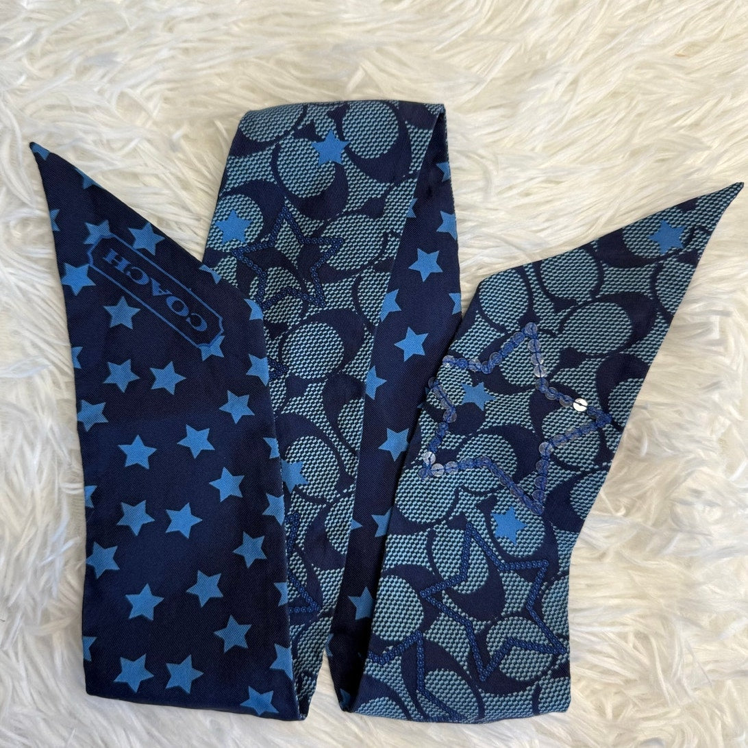 y2k COACH Blue Silk Bag Scarf Star