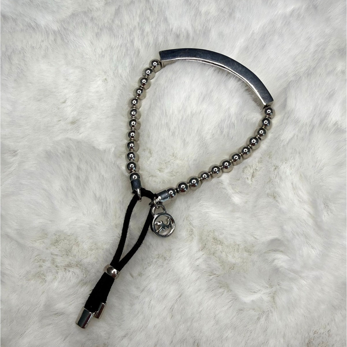 Michael Kors Silver Black Beaded Tag Bracelet