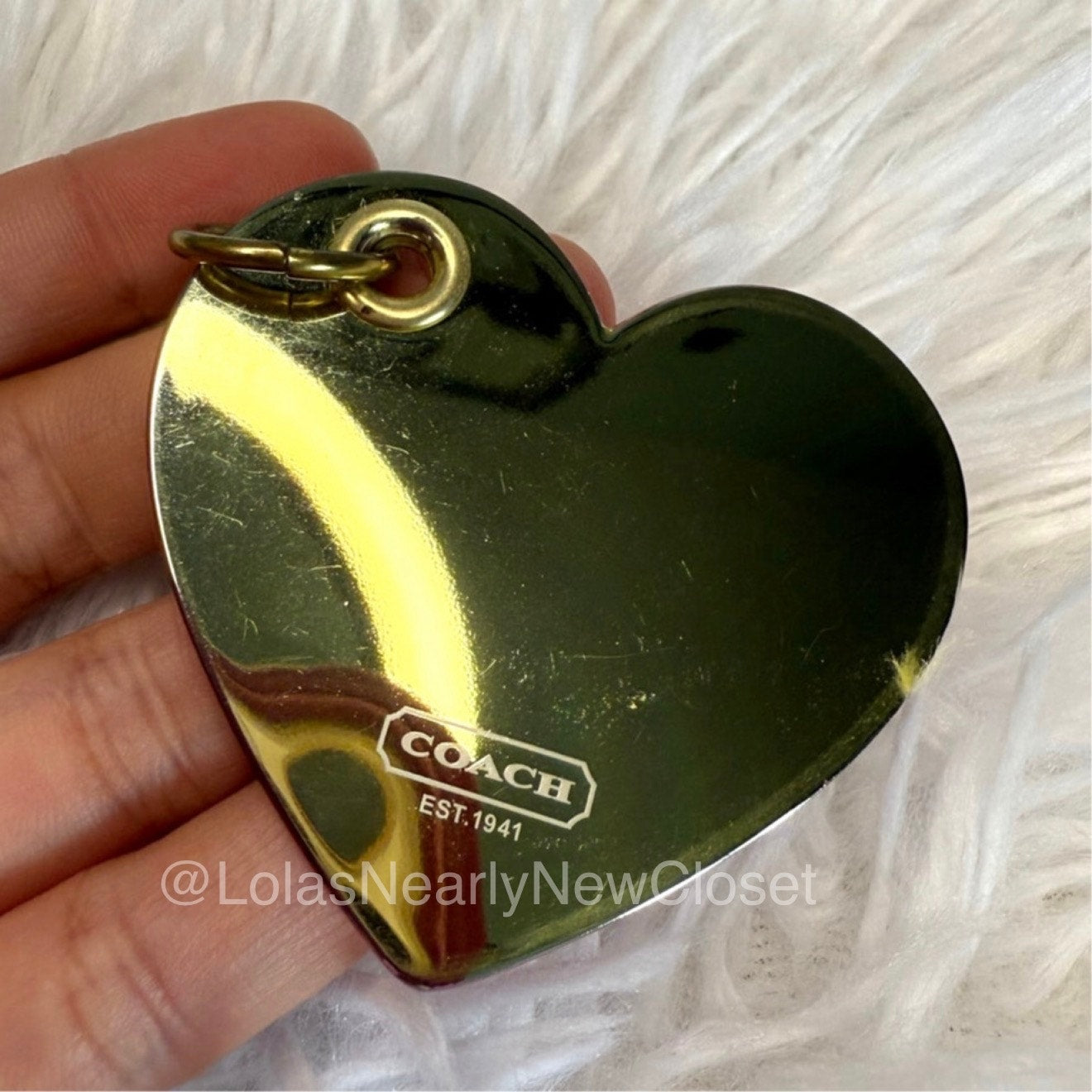 2” COACH POPPY Heart Pink Gold Bag Charm Purse Fob