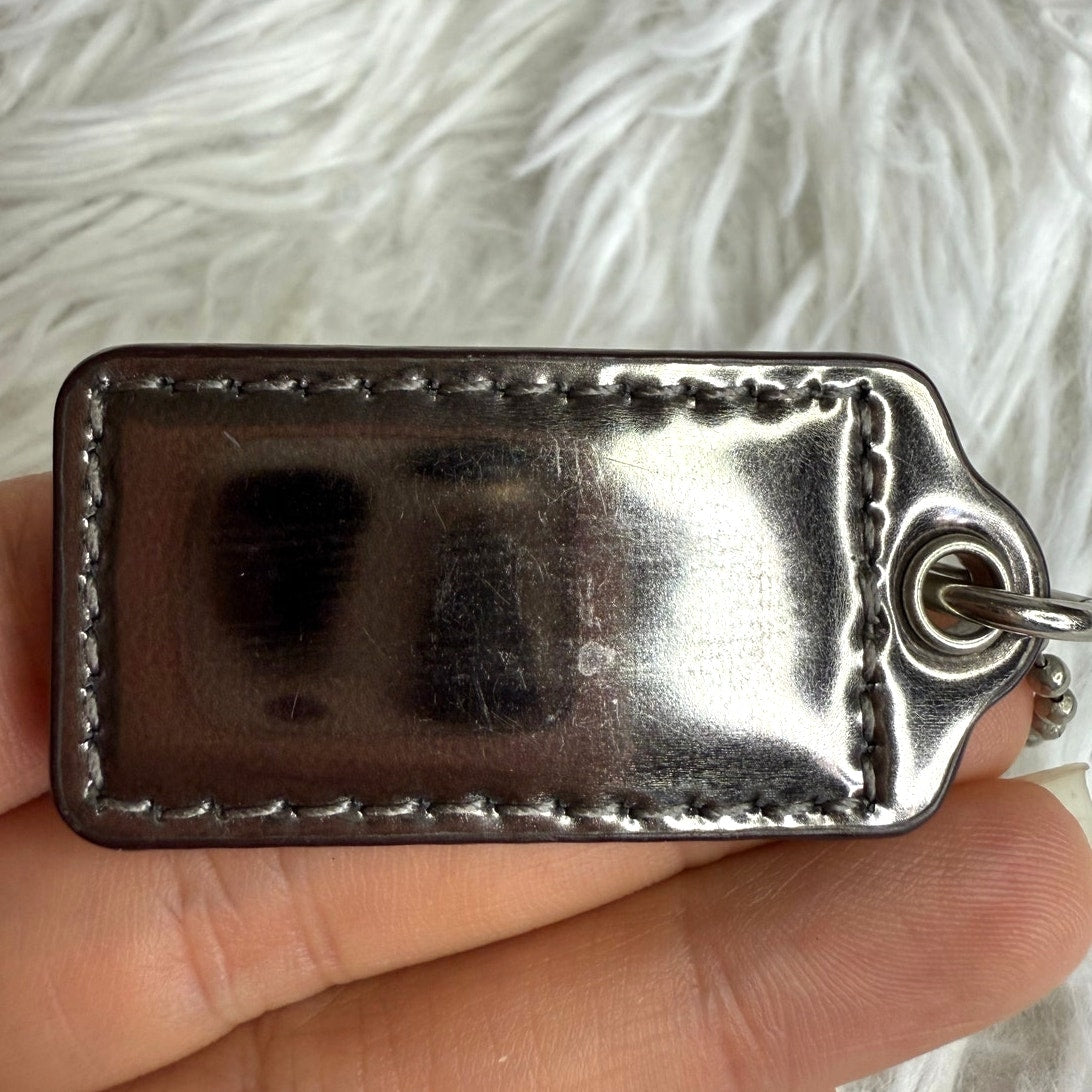 1.5" COACH Metallic Silver Fob Bag Charm Hang tag Hangtag
