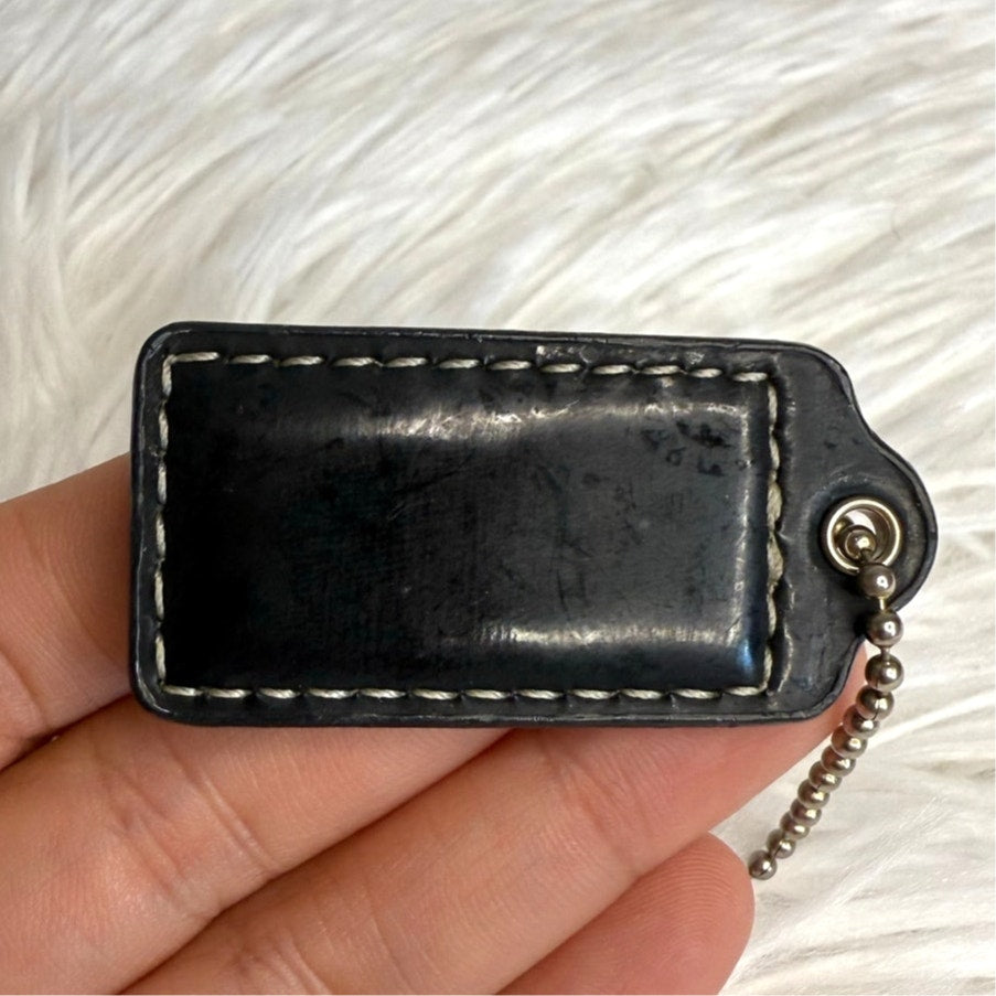 1.5” COACH Black Patent Leather Fob Bag Charm Hang tag Hangtag
