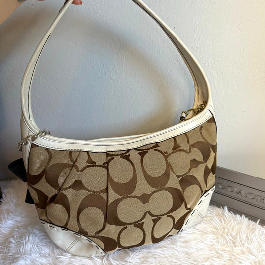 y2k COACH Brown Cream Signature Ergo Hobo Shoulder Bag